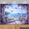Romantic Floral Tapestry Mural Wisteria Coastal Ocean View Wall Hanging Art for Home Decor Cottagecore Bedroom Living Room