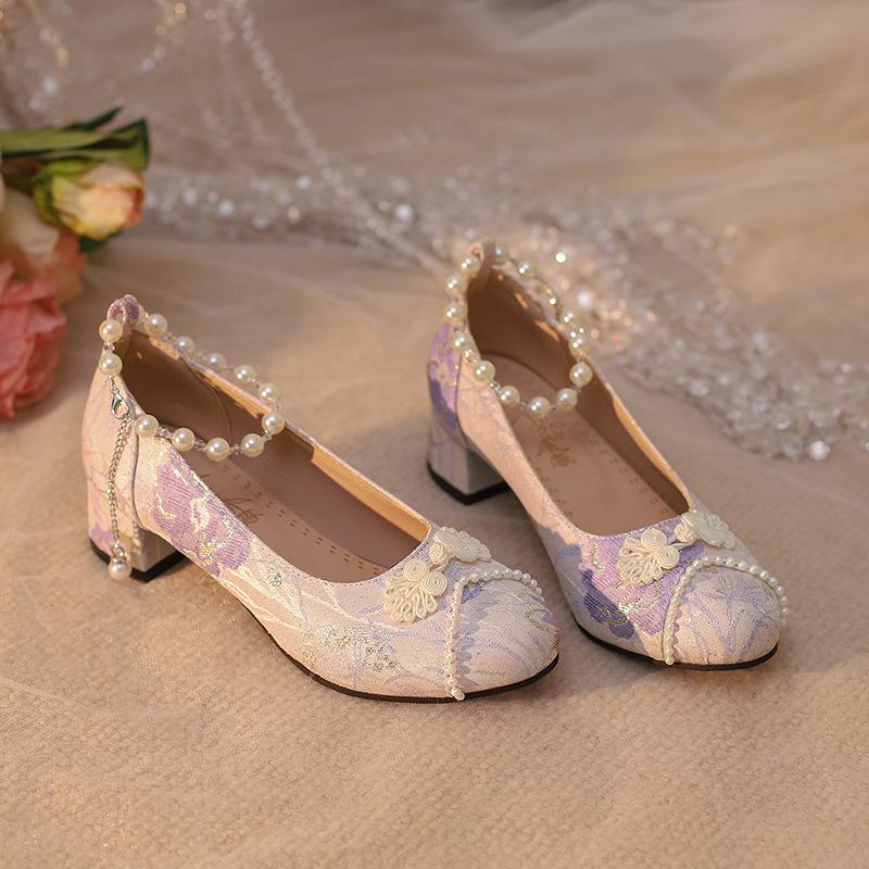 

Original and genuine flower Yana horse dress shoes new Chinese hanfu cheongsam thick heel single shoes women 39 фиолетовый