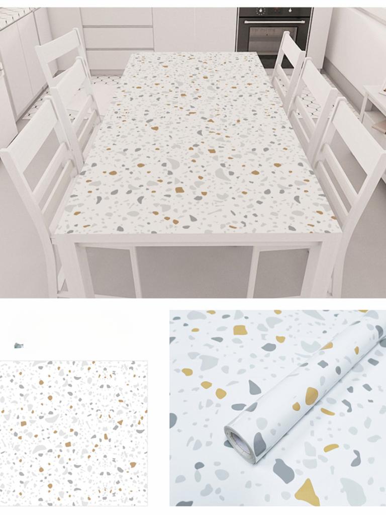 Marmor Kök Oljetät filmspis Vattentät Fuktsäker självhäftande tapet Bänkskåp Renovering Kakeldekal