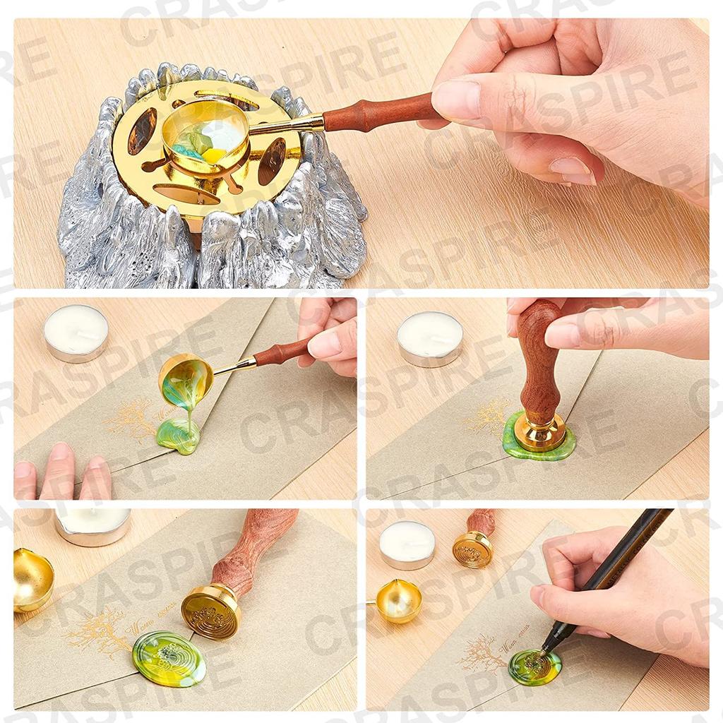 DIY Scrapbook Brass Wax Seal Stamp and Wood Handle Sets Letter S Golden 8.9x2.5cm Stamps: 25x14.5mm