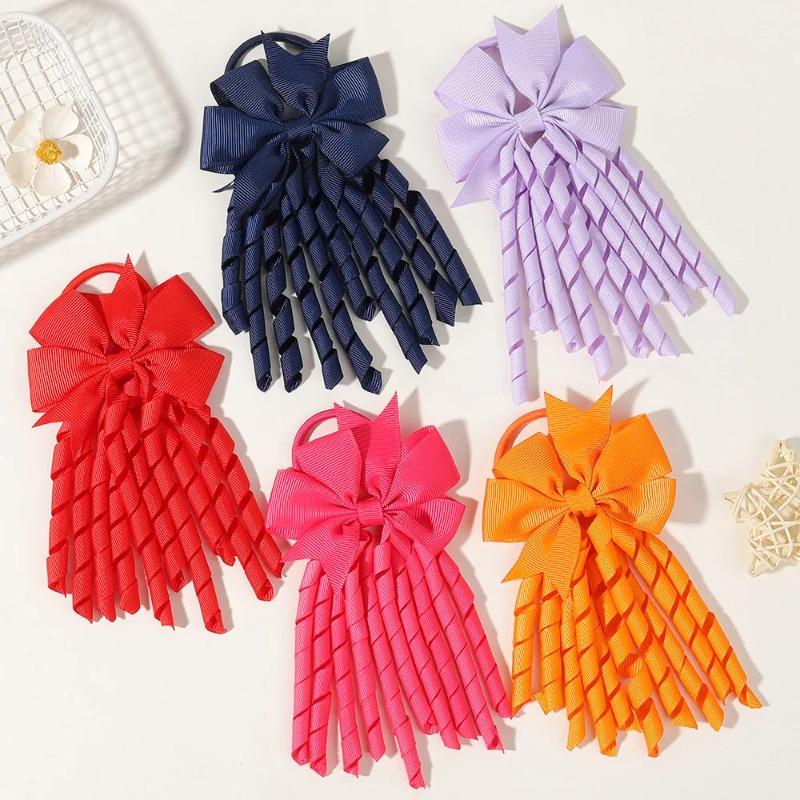 Ribbon-Tassel Hairbands Popular Sweet Cute Rainbow Curly Ribbon Double Ponytail Holder Baby Girls Rubber Bands Hair Accessories