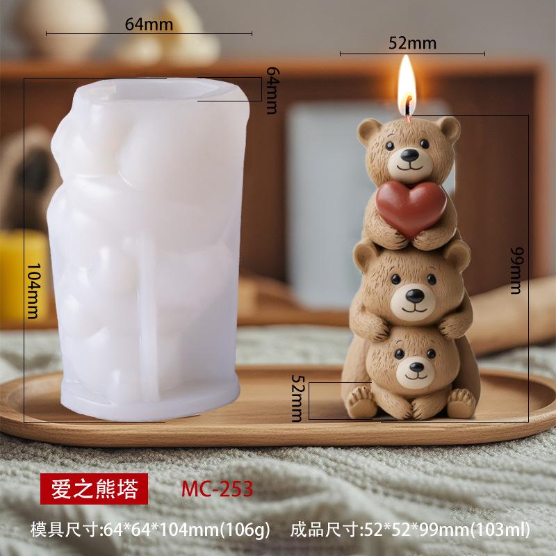 3D Cute Stacked Bear Aromatherapy Candle Silicone Mold DIY Love Bear Family Chocolate Cake Baking Mold Used As Gypsum Resin Gift