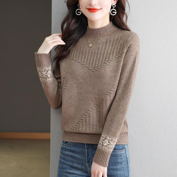 High-neck Sweater Women's Stylish Autumn and Winter Pullover Sweater Women's Loose Thickened Round-neck Knitted Sweater Top