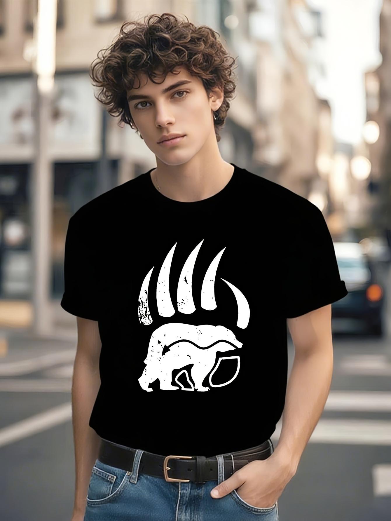 Black Tshirt with White Bear Paw Print Graphic - Relaxed ... XXL