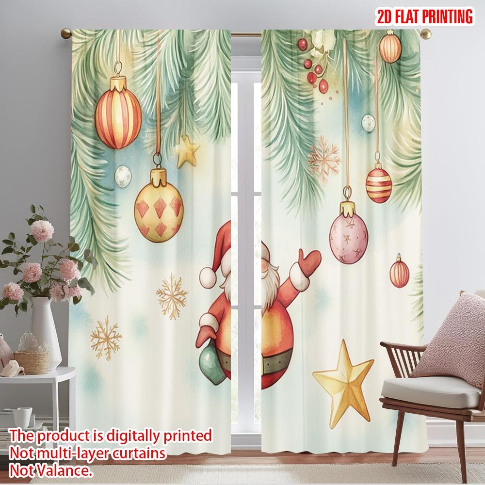 

2pcs,2D plane printing Curtains Roller Blinds Christmas Ornaments Santa Claus Watercolor (2) Versatile Fabric (without rod) Art 52.50×116.00 CM 2pcs