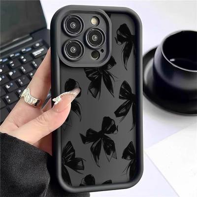 Schwarze Schmetterlings-Rillen-Handyhülle für iPhone 14/15/16/17 Pro Max
