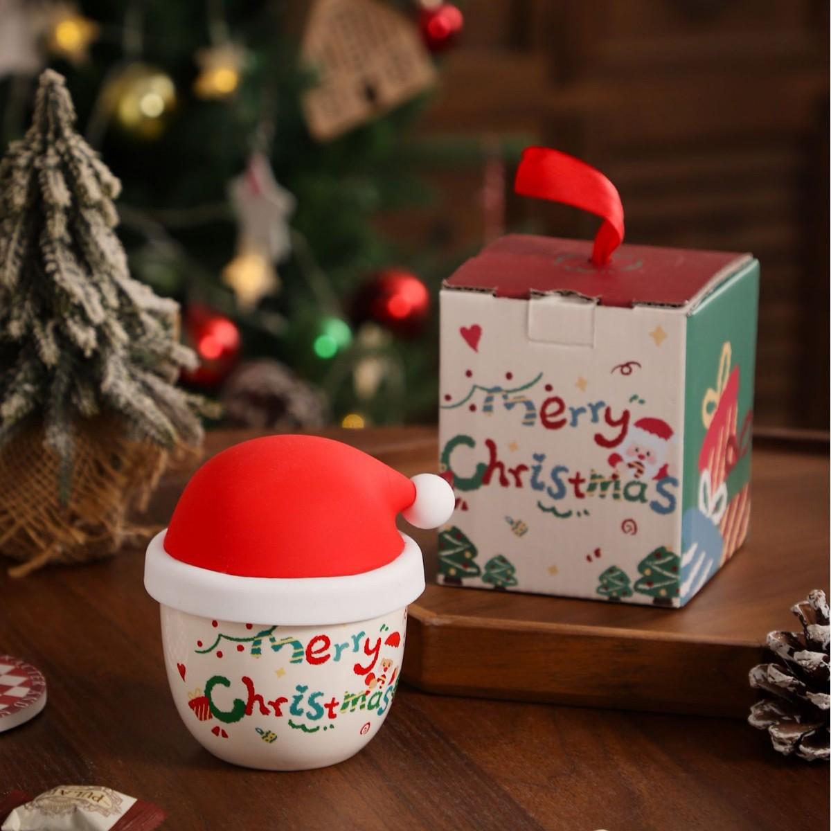 

Рождественская креативная мультяшная керамическая кружка, ручная, милая чашка с рождественской шапкой, крышка, кофейная чашка, подарочная коробка, сувенир 230ml