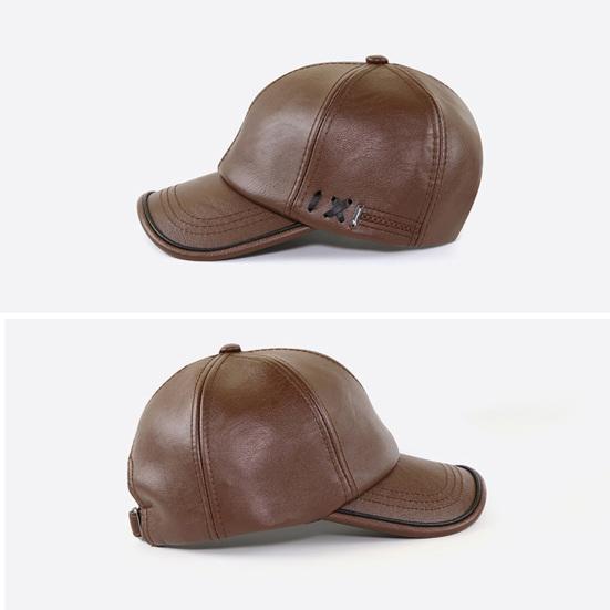 Men Hat Adjustable Faux Leather Baseball Cap with Windproof Hood Snug Fit Solid Color Design Fall Winter Outdoor Casual Hat