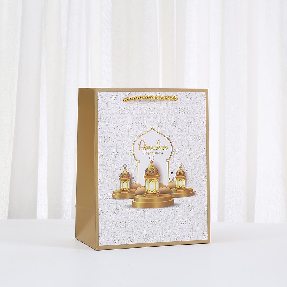 12pcs Eid Mubarak Gift Bags Islamic Paper Gift Bags with Golden Lantern Mosque Designs for Ramadan Gifting