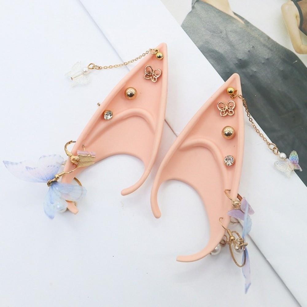 Cosplay Halloween False Ears Forest Butterfly Latex Ear Cuff Jewelry Halloween Elf Ears Dress Up