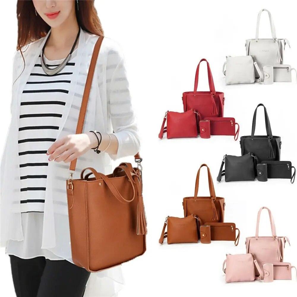 4Pcs/set Fashion Portable Leather Wallet Purses Shoulder Bag Crossbody Bag Handbag