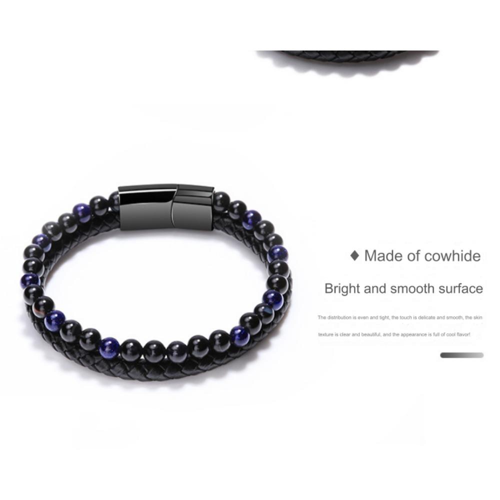 Volcano Tiger Eye Beaded Natural Stone Bracelet For Men And Women Cowhide Rope Bracelet Hand Jewelry