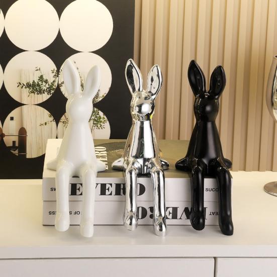 Long Ear Bunny Figurine Colorful Sitting Rabbit Statue Animal Sculpture Home Office Desktop Car Dashboard Decoration