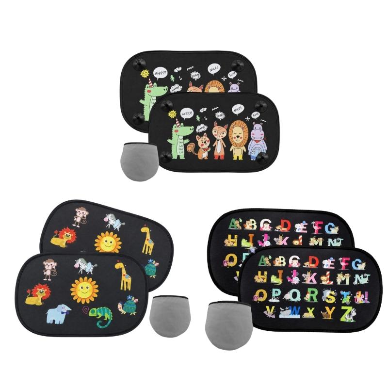 Toddler Car Window Side Glass Sun Shade Cover Pair with Suction Cups, PVC Cartoon Light Panel for Preschool School Runs and Daily Drives