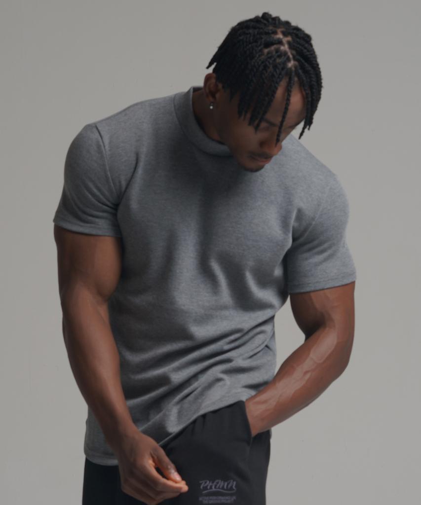 PHERMENON Muskelpassform Rollkragen Kurzarm-T-Shirt - Grau