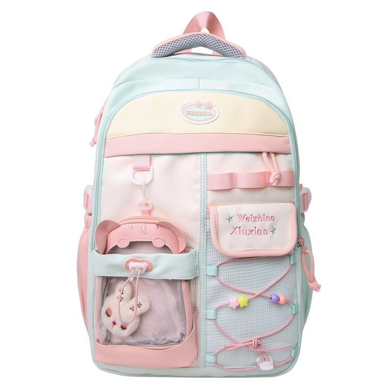 

Autumn and winter new exquisite college style contrasting colors large capacity junior high school high school student schoolbag backpack female Without pendant зелений