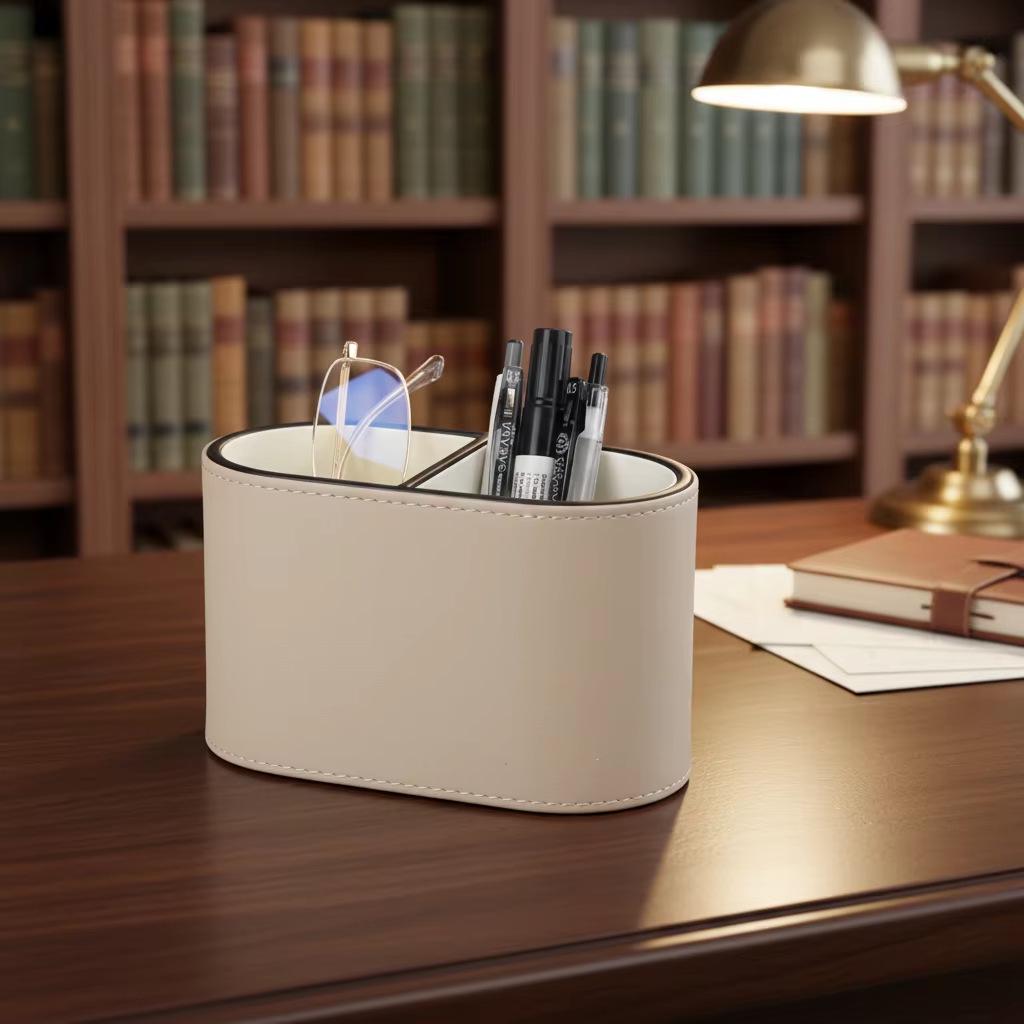 European Oval Leather Pen & Makeup Brush Holder