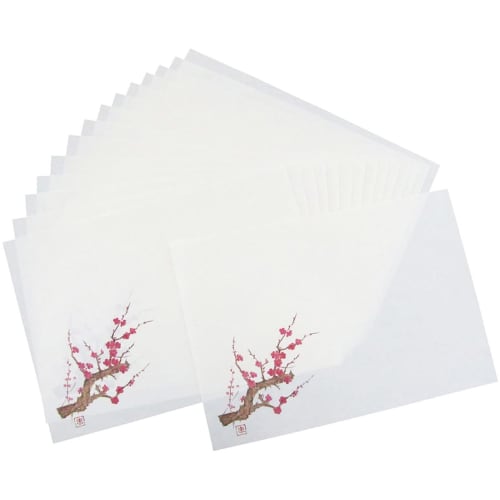 Shimomura Kihan Washi-Style Placemats, Winter Plum Blossom Design, 15-Piece Set [Made in Japan], 38 x 26.5 cm, Plum Blossom and Cloud Dragon Pattern,