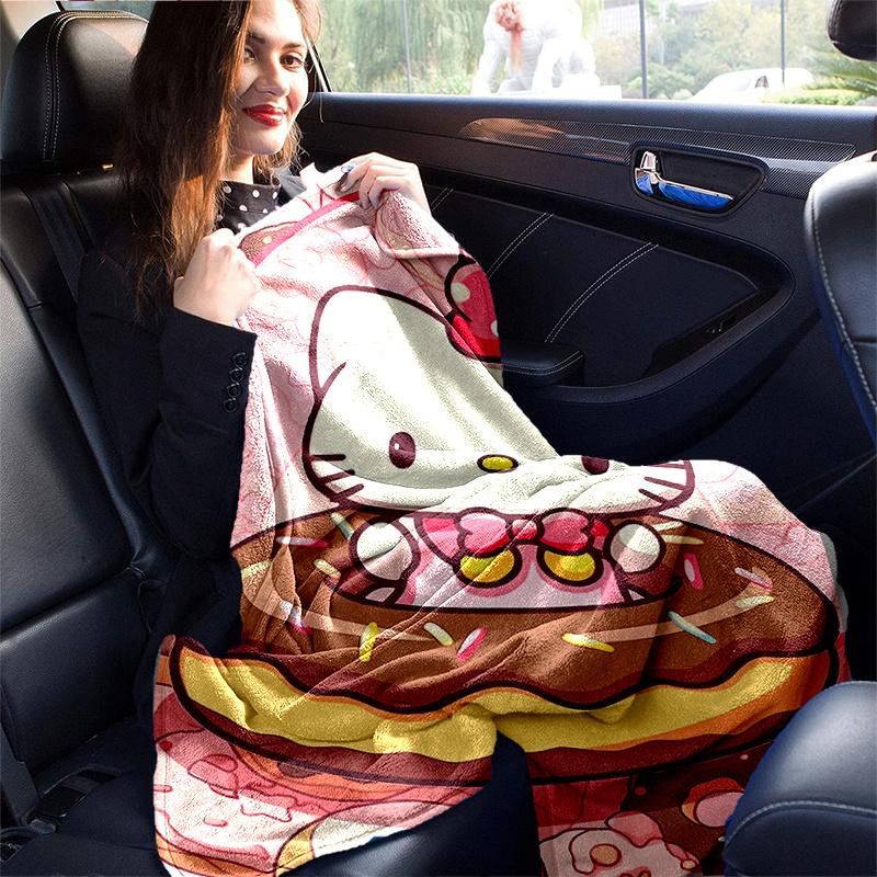 1pc Doughnut Delight Hello Kitty Blanket, Soft and Warm Home Decor Gift for All Seasons, Perfect for Couch, Living Room, Travel, Camping, Car Blankets