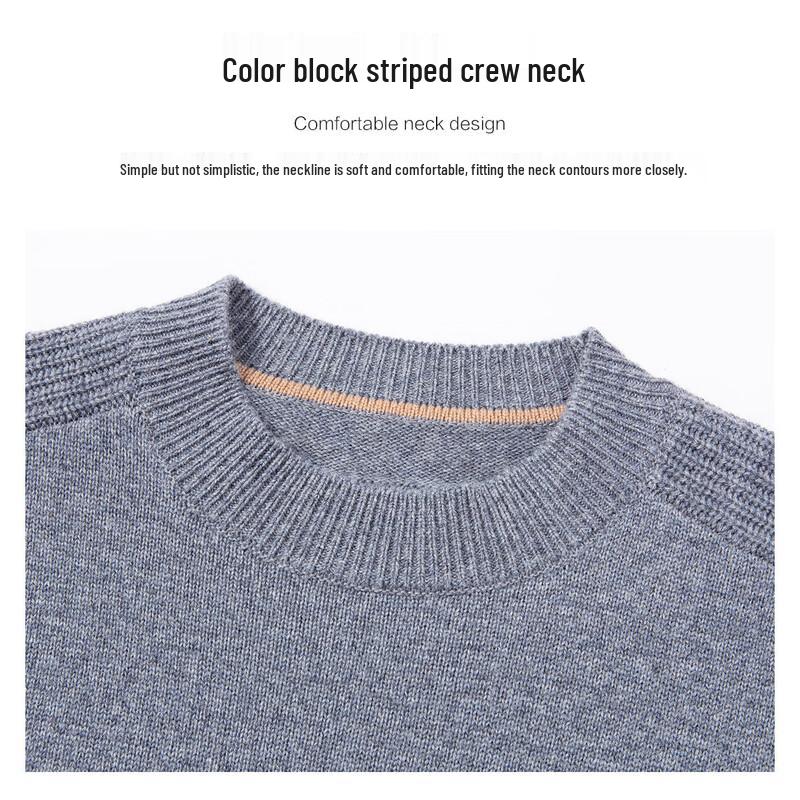 Luozi Men's Winter Thick Crew Neck Wool Blend Sweater