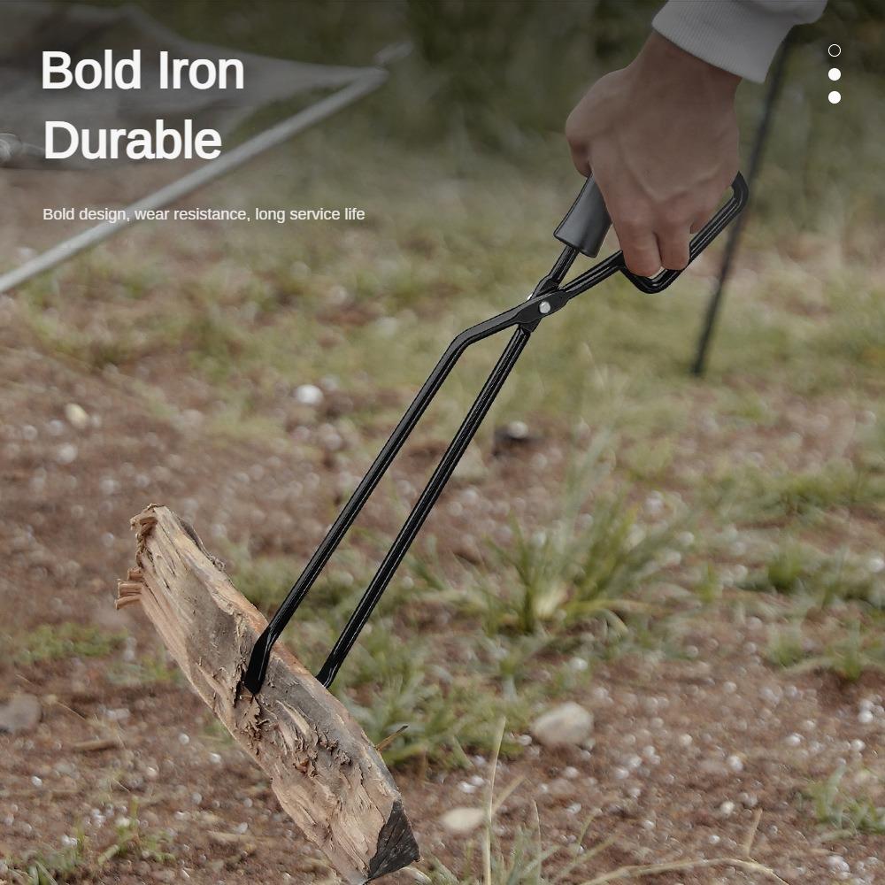 Outdoor BBQ Charcoal Clamp Portable BBQ Iron Fire Tongs Duckbill Fire Tongs Solid Insulated Handle Extended Wood Charcoal Clamp