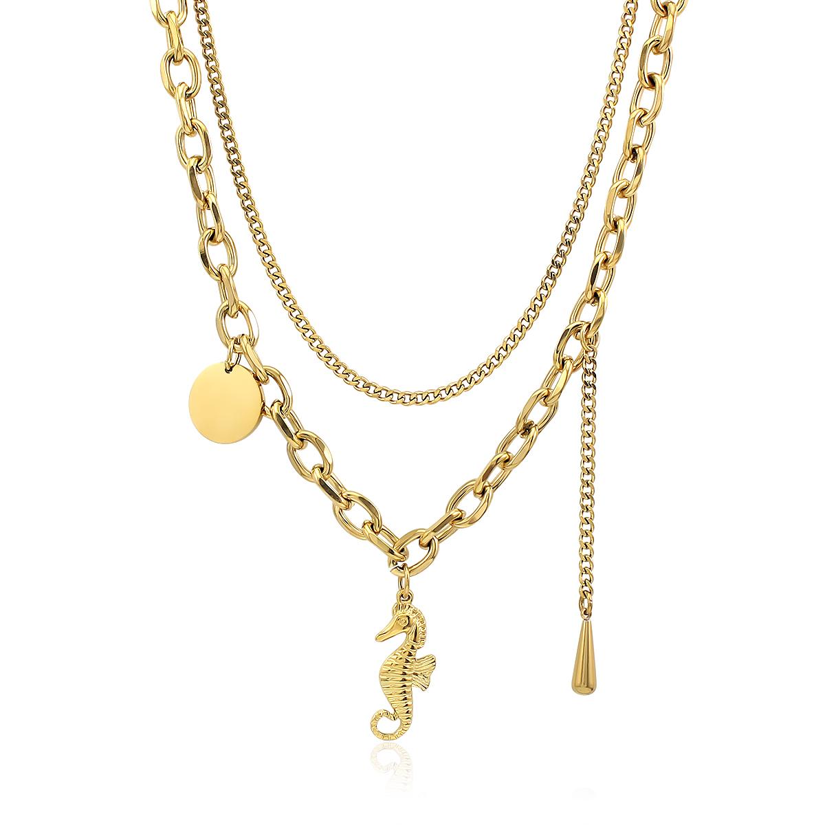 

Wholesale Bulk Waterproof Vintage Jewelry Stainless Steel Gold Plated Minimalist Seahorse Multi-Layer Necklaces for Women