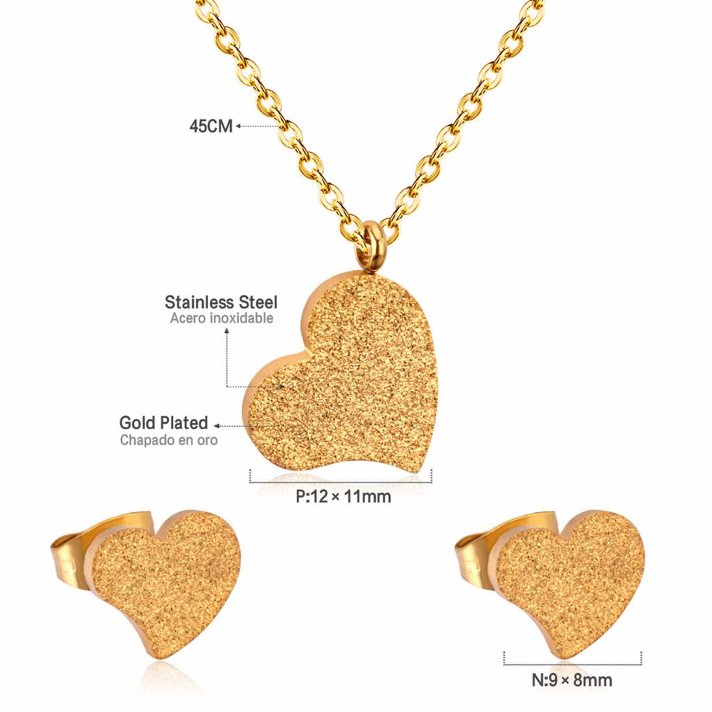Love Earrings Necklace Set Fashion Sweet Necklace Cut Stainless Steel Jewelry Set Women