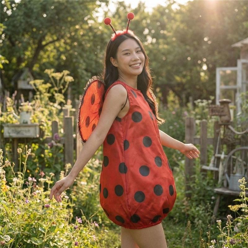 Costume Coccinella di Halloween per Donna Vestito Cosplay Ape con Ali