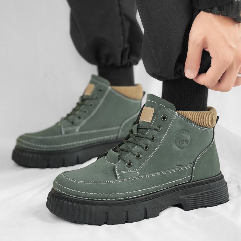 Autumn Winter Outdoor Men's Boots Green Retro Tooling Ankle Boots For Man Non-slip Platform Man Motorcycle Boots botas de hombre