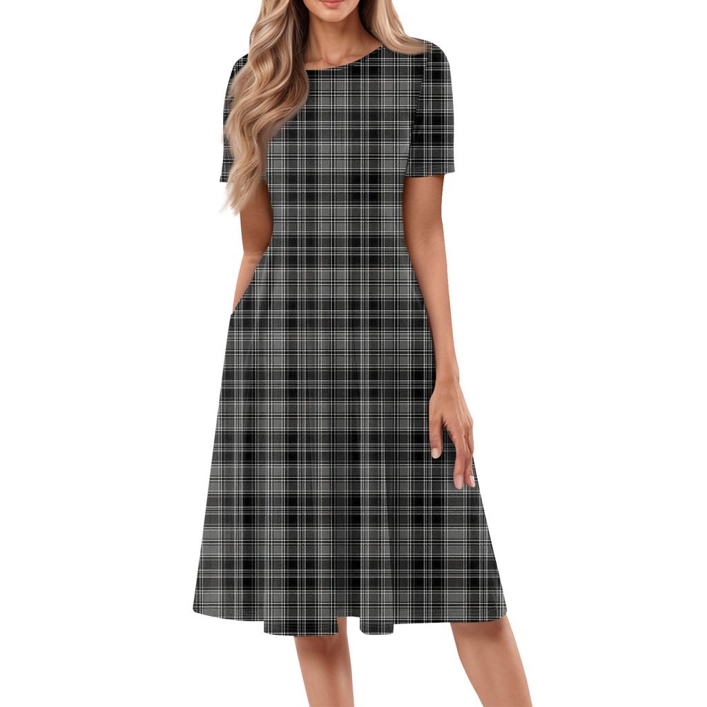 Women's Casual Fashion Round Neck Short Sleeve Print Midi Dress