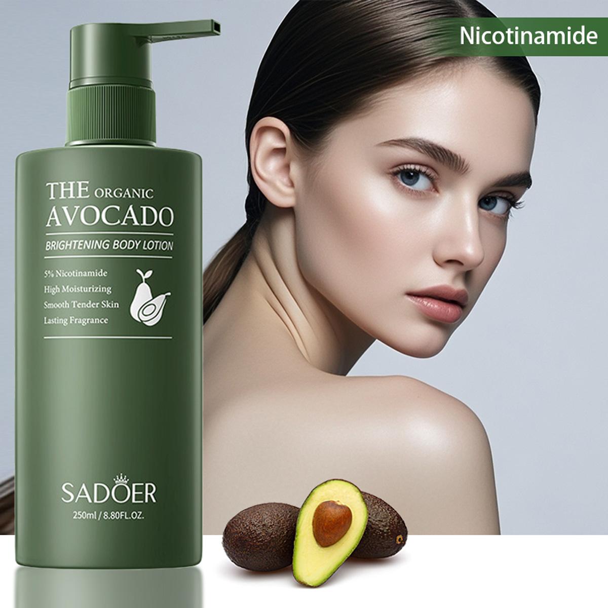 

250g/8.80fl.oz Avocado Moisturizing And Brightening Body Lotion With 5% Niacinamide For Firming, Smoothing, And Delicate Skin. 250g