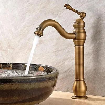 Keramik Antik Kupfer Wasserhahn Badezimmer 360° Schwenkbar Einlochmischer Retro Langer Auslauf Mischbeckenarmatur Passender Pop-up Ablauf LS