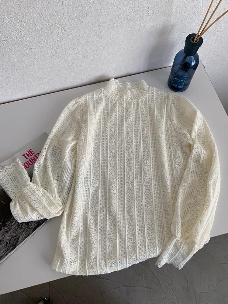 

Stack on a pure lust semi-turtleneck lace top for women s spring temperament with a long-sleeved temperament bottoming shirt XL