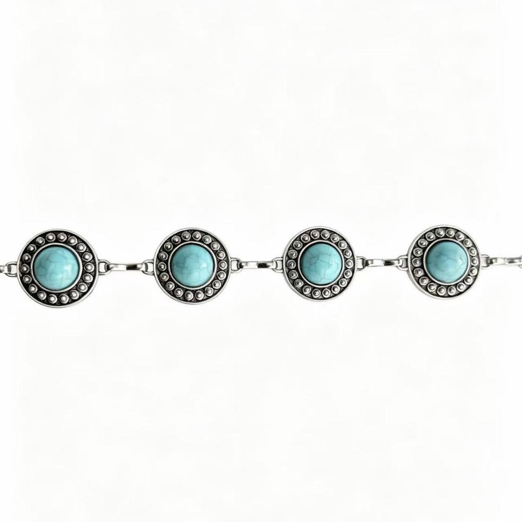Turquoise Retro Metal Waist Chain - Women's Western Style Geometric Carved Belt for Skirts