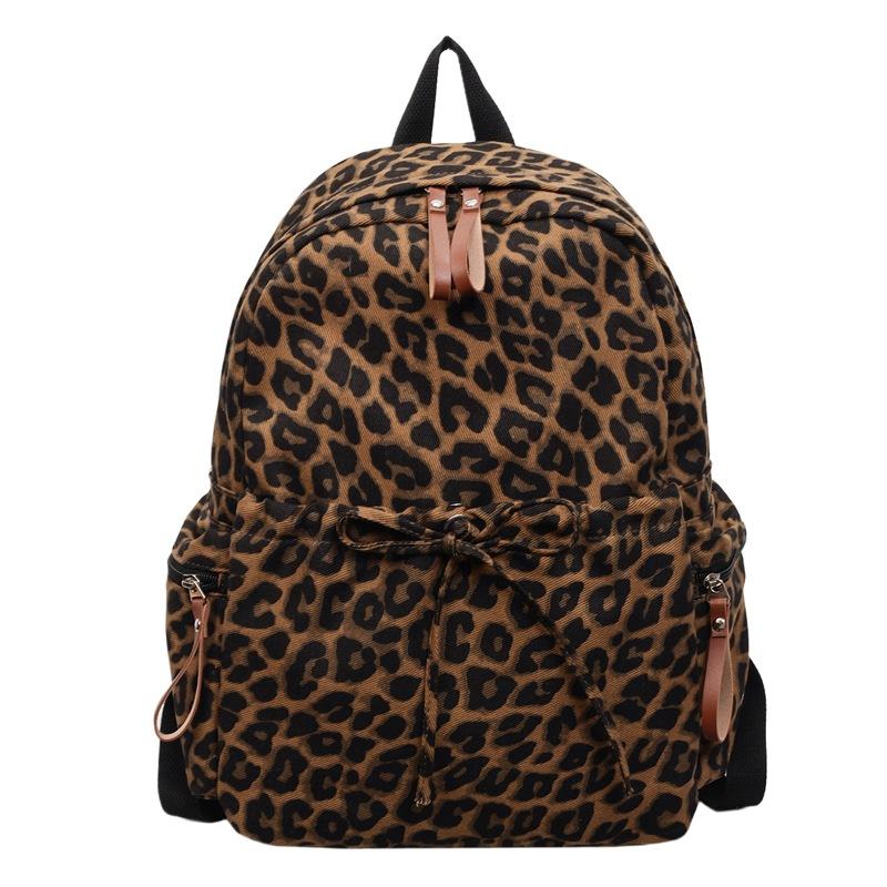 

Large Capacity Leopard Print Laptop Backpack Fashion College High School Student Bookbag Unisex Korean Style Rucksack коричневый