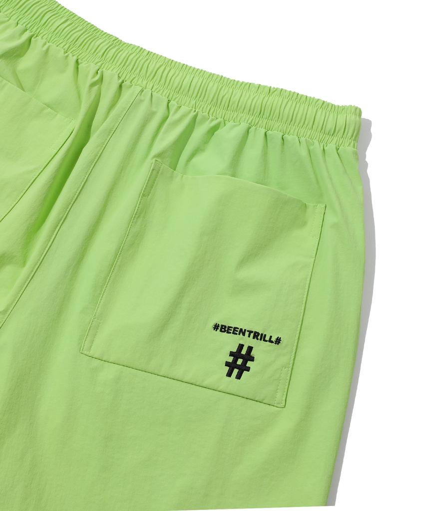 BEENTRILL Stand Collar Anorak Woven Setup Wide Fit Shorts (Neon Yellow)