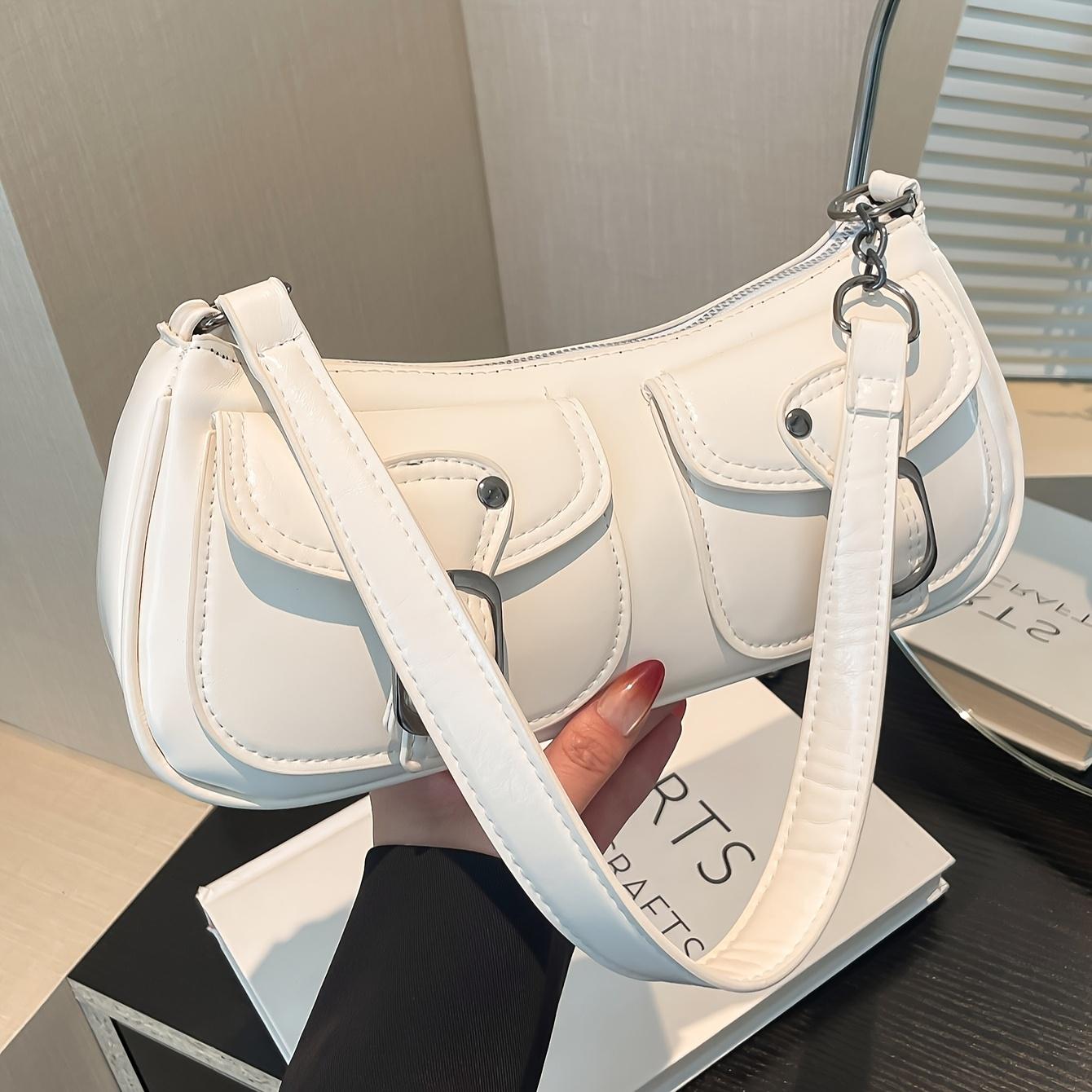 NATAWA Stijlvolle Dames Crossbody Tas Elegante Zwarte Steampunk Schoudertas Rits Sluiting & Decoratieve Gespen Mode Accessoire Crossbody Tas wit