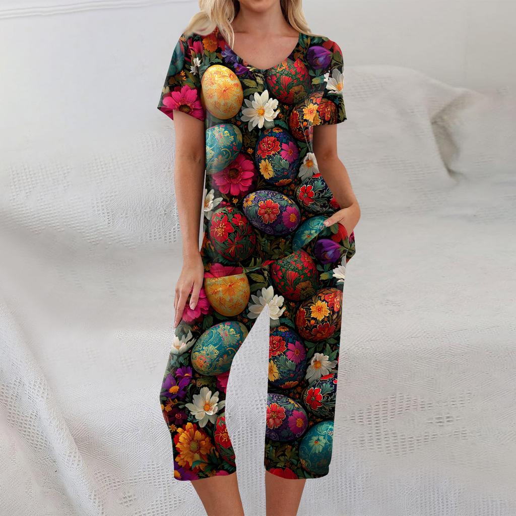 2 Piece Sets For Women Short Sleeve Top And Pants With Pockets Workout Soft  Print Sets