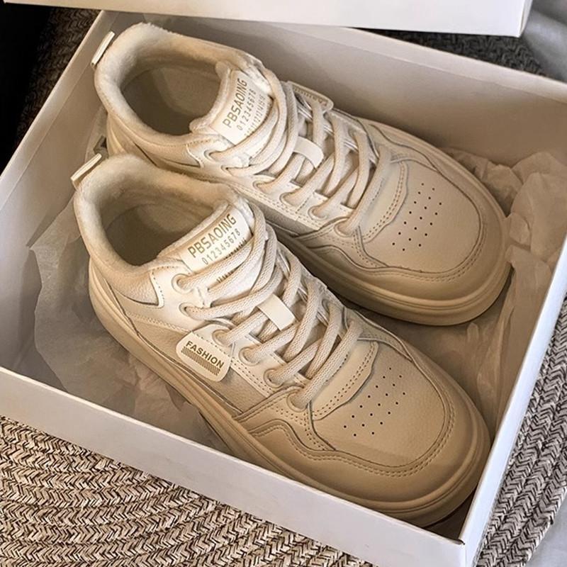 

Cotton shoes women s new winter velvet student sports thick-soled high-top two-cotton board shoes 40 бежевый