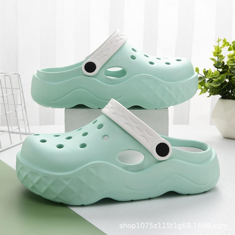 

Женские туфли с отверстиями, модные двухцветные повседневные сандалии на толстой подошве, увеличивающие рост, универсальные, с мягкой подошвой, пляжная сумка, швабра для головы 40-41