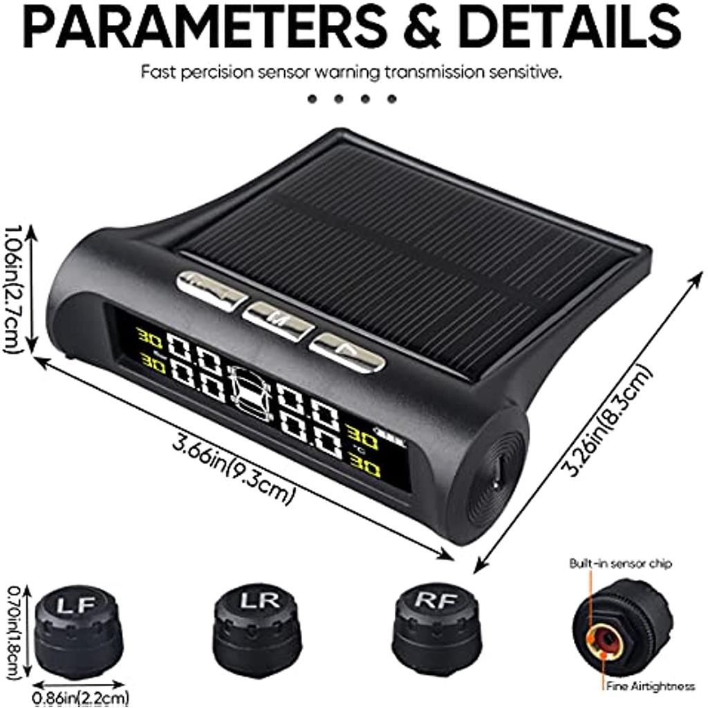 Car Tire Pressure Monitor Systems LCD Display Wireless Solar TPMS Alarm Tire Safety With 4 External Sensors