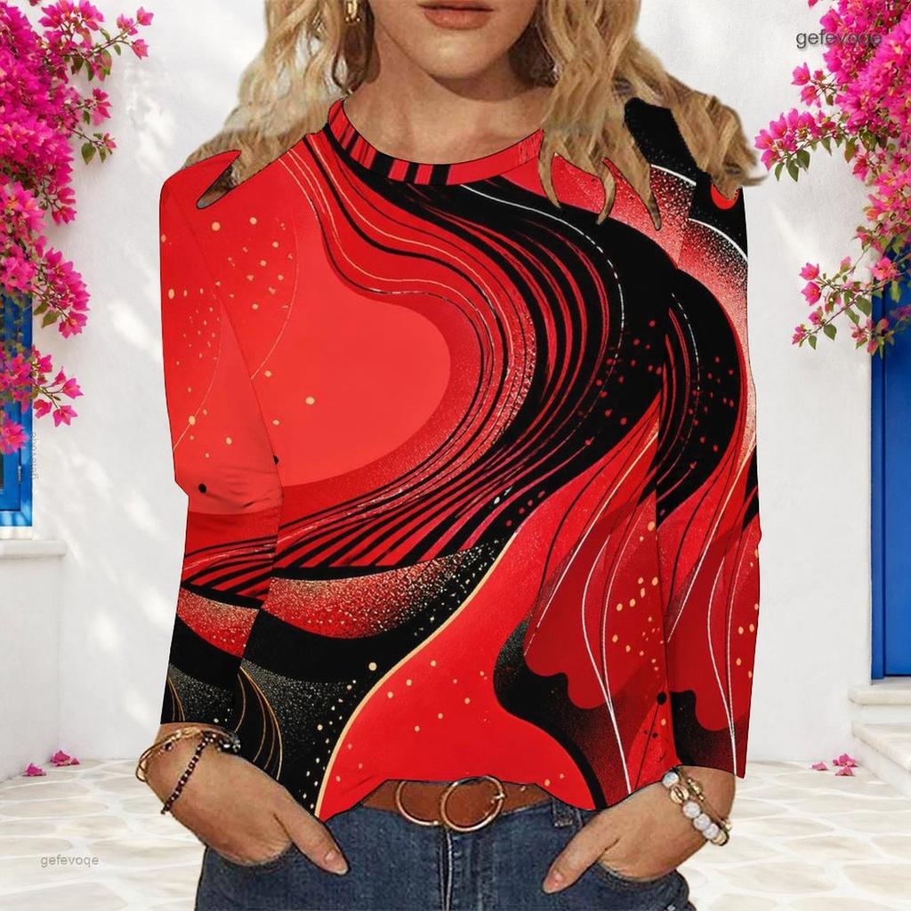 Women Plus Size Round Neck Long Sleeve Abstract Swirl Print Pullover Sweatshirt