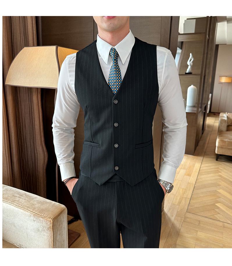 Men's Striped Double-Breasted Slim-Fit Business Casual Suit