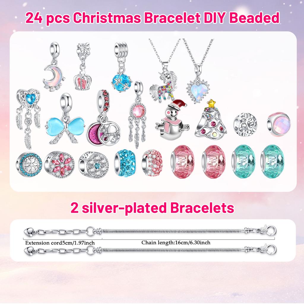 -Day Christmas Advent Calendar with Alloy Bracelet Jewelry Set, Gift for Women and Girls