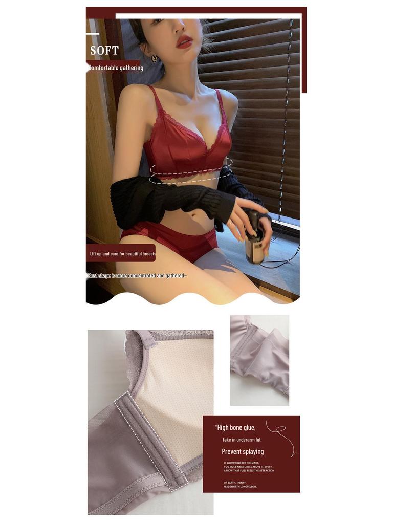 Satin Nahtloses Push-Up BH-Set: Anti-Schlaffheit, Bügelloser Minimizer mit Seitenhalt