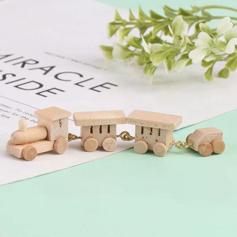 1pc 1:12 Dollhouse Miniature Wooden Train Simulation Model Toy Doll House Decor For Kids Creative Play