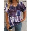 T-shirt Women's Summer Leisure Elegant Simple V-neck Short Sleeve Red Plaid