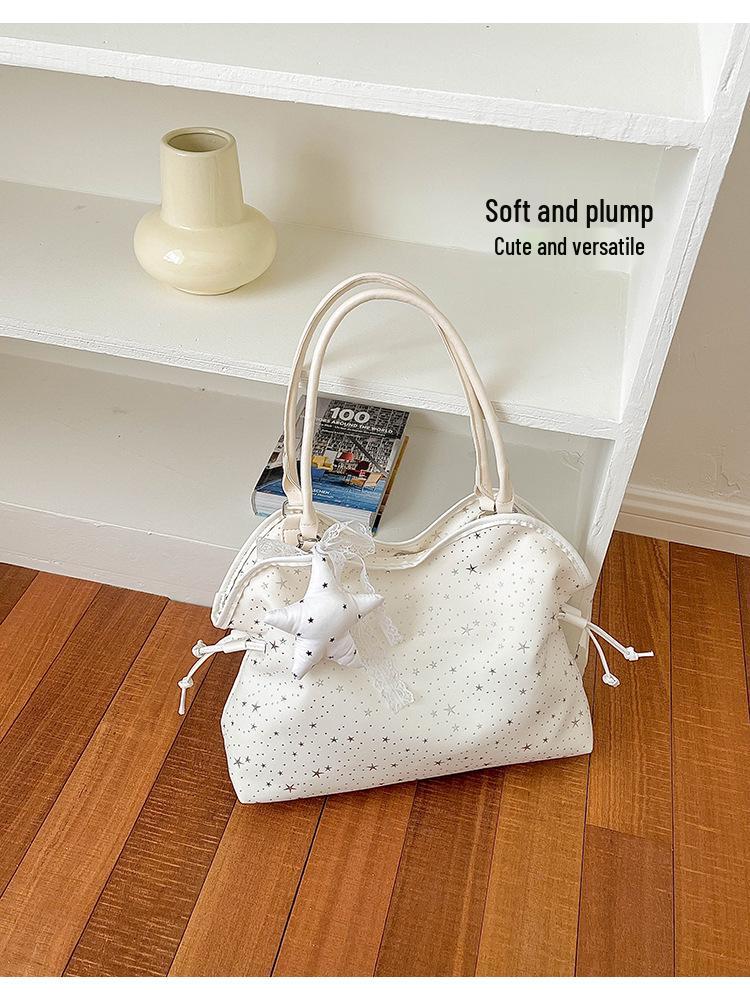 Star Pattern One-Shoulder Drawstring Tote - Women's Korean Style Fashionable Crossbody Bag