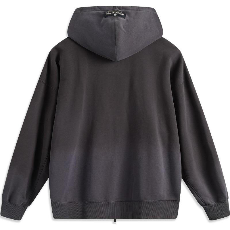 Li Ning Badfive Comfortable Casual Simple Loose Hooded Letter Print Cardigan Sweatshirt Men Sweatshirt Black Chocolate AWDV033-1