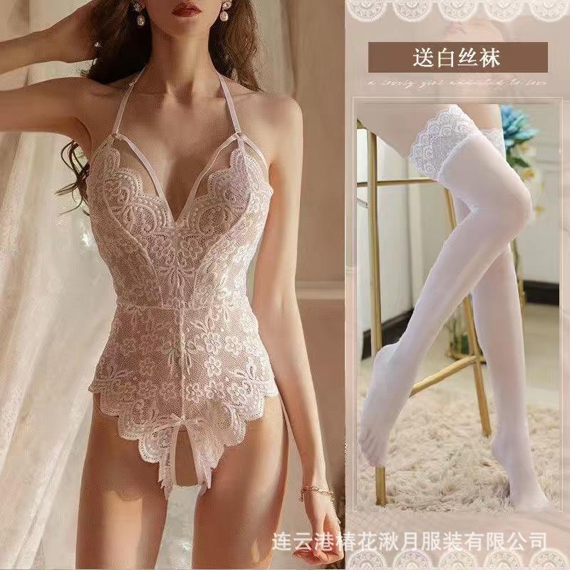 Sexy Female Sexy Backless Perspective Tight Lace Onesie Open Crotch Free of Temptation A99
